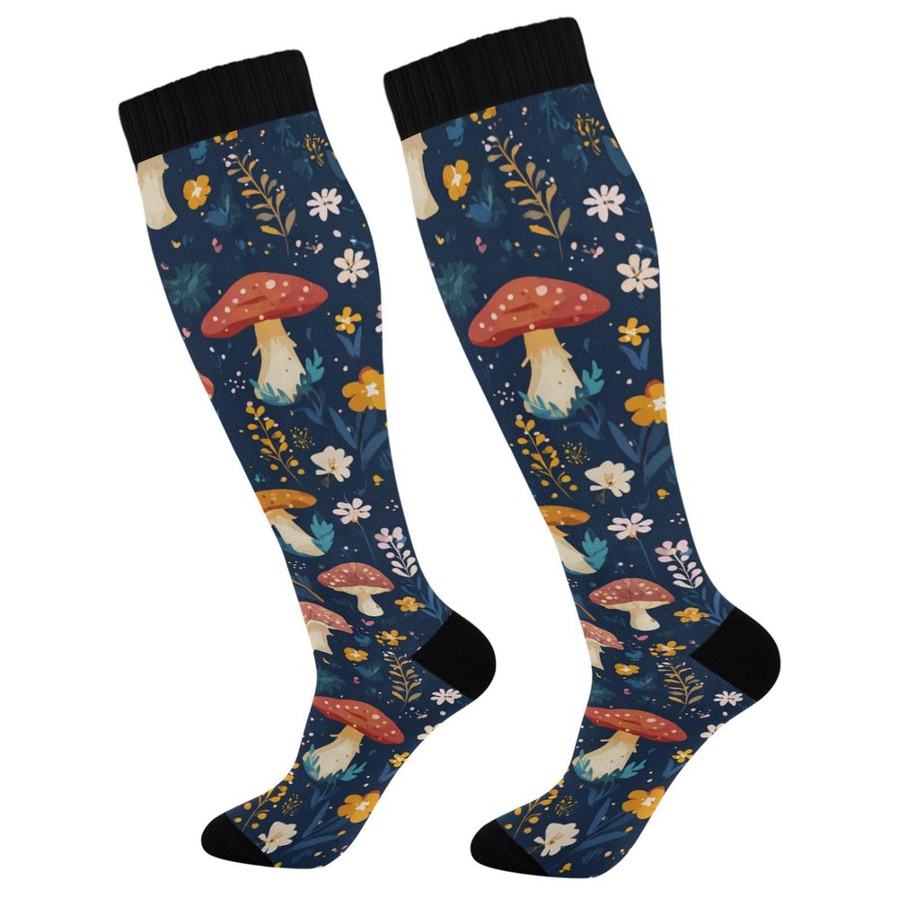 Wusikd Cute Mushrooms Forest Compression Socks for Women and Men Circulation Long Socks for Athletic Running 1