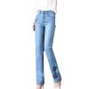 Women's High Waist Floral Embroidered Jeans Slim Fit Straight Leg Stretch Denim Pants Washed Skinny Slimming Jean (Light Blue,28) view 1