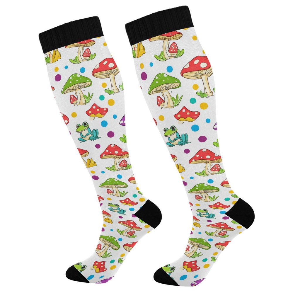 Wusikd Frogs Mushrooms Compression Socks for Women and Men Circulation Long Socks for Athletic Running 1