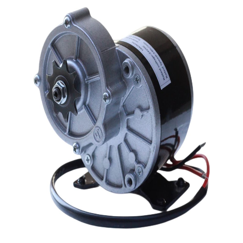 TRKIMAL 12/24 Volt DC 250W/350 Watt Gear Reduction Brushed Electric Motor with 9 Tooth Sprocket for E-Bike Mini Bikes Scooter (24V 350W)