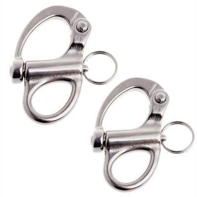 2/4 Pcs Marine 316 Stainless Steel Fixed Eye Snap Shackle, Quick Release Boat Anchor Chain Eye Jaw Swivel Stainless Snap Shackle Hook (2, 52mm)