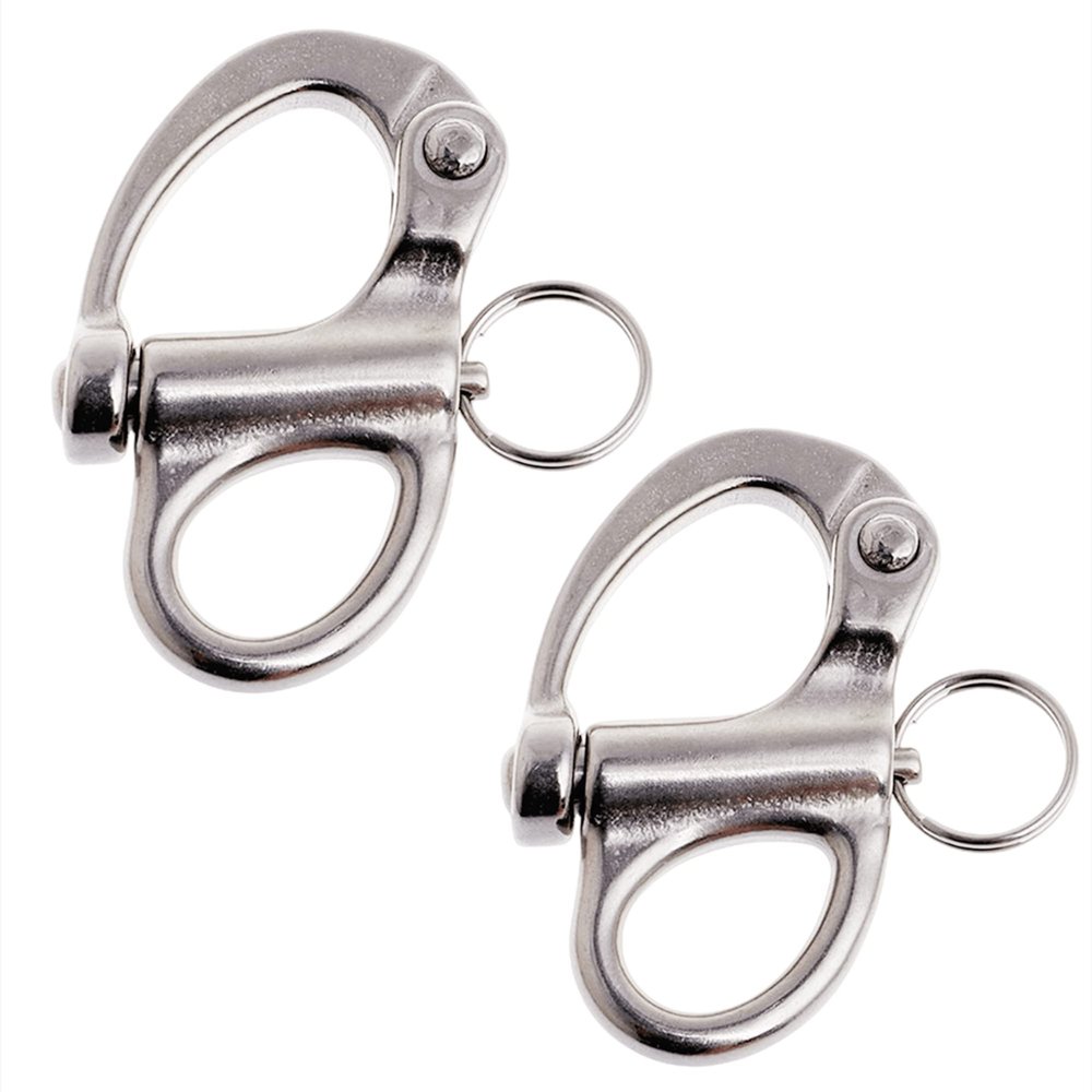 2/4 Pcs Marine 316 Stainless Steel Fixed Eye Snap Shackle, Quick Release Boat Anchor Chain Eye Jaw Swivel Stainless Snap Shackle Hook (2, 52mm)