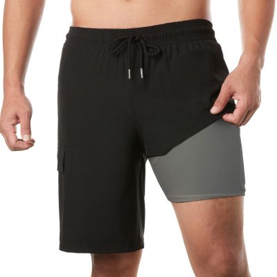 BRISIRA Mens Swim Trunks Bathing Suit 9 Inch Inseam Compression Liner Beach Long Board Shorts Swimsuit Anti-Chafe Quick Dry Blackgray