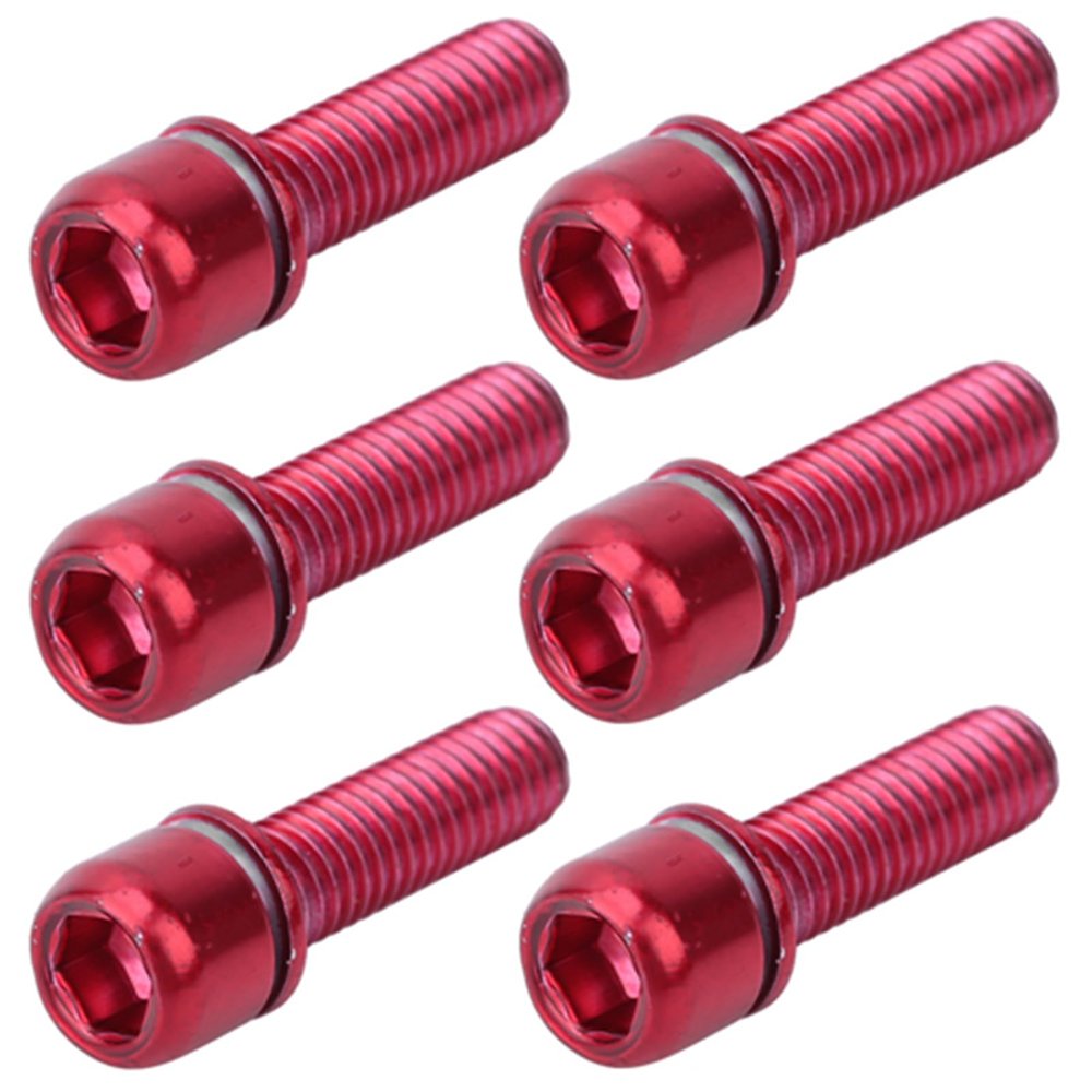 Stem Screw, 6Pcs M5x18mm Stem Screw Bolt with Spacer Alloy Steering Handlebar Parts for Cycling (Red)
