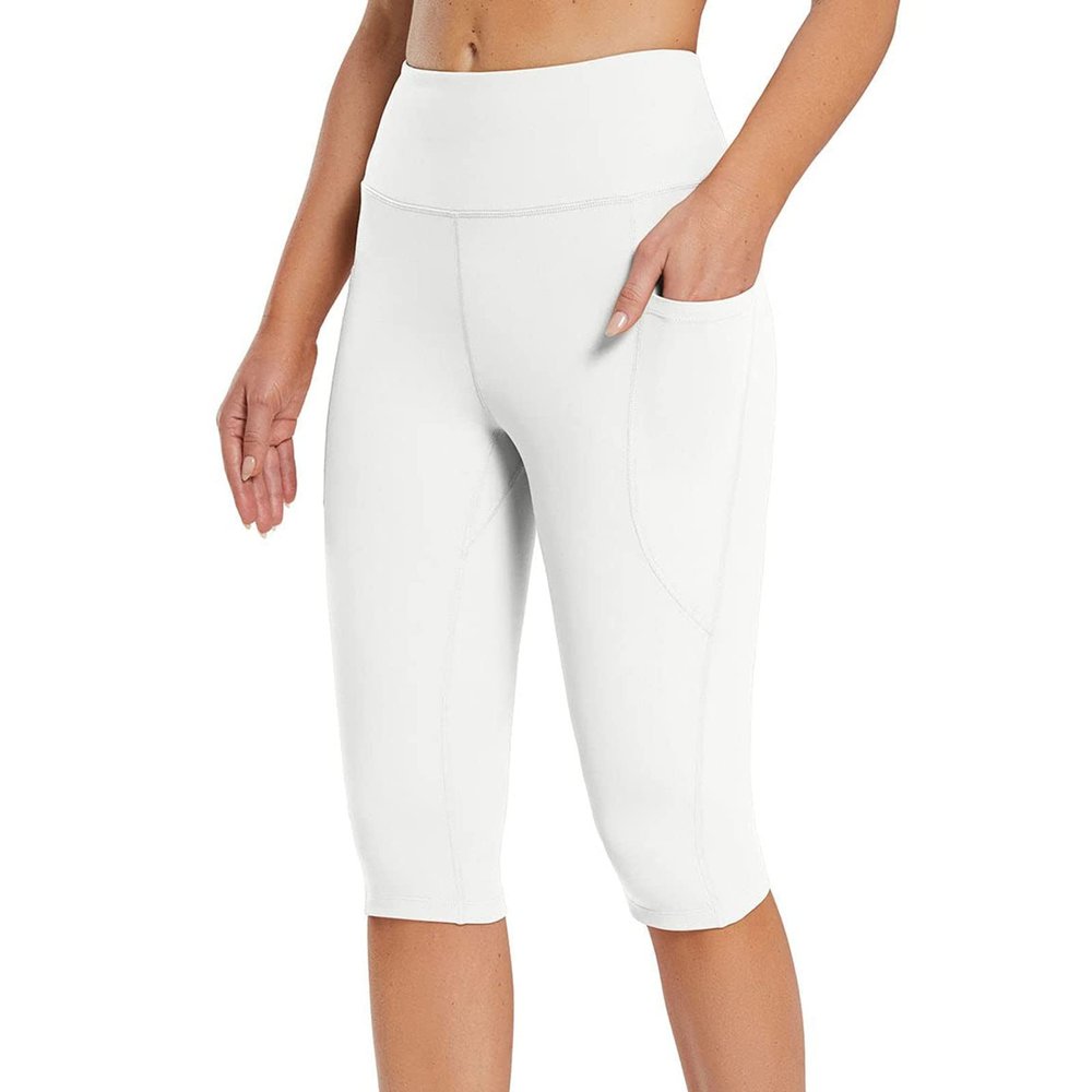 Capri Leggings for Women Knee Length High Waisted Yoga Pants Casual Summer Workout Exercise Bike Shorts with Pockets