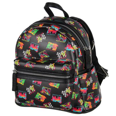 INTIMO MTV Music Television '80s Logo Tossed Print Zippered Mini Small Backpack Bag 10."