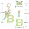 OKAICEN Fashion Alphabet Initial Letter Keychain Green Tassel Butterfly Pendant Key Ring for Purse Handbags Women Girl('B') view 2
