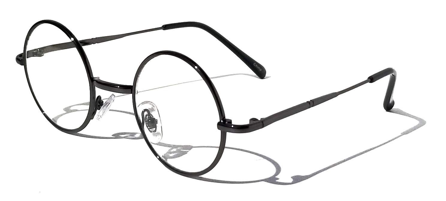V.W.E. Kids Children Size Hippie Round Circle Lens Lennon Metal Clear Lens Glasses (Age 3-12) (Gunmetal)