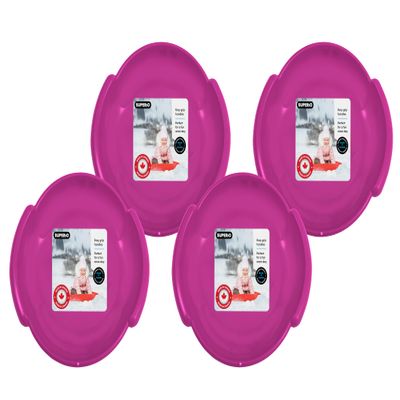 Superio Round Snow Saucer Sled- 24" Plastic Disc Sled for Kids and Adults- Heavy Duty Sled with Handles for Downhill Sledding, Winter Outdoor Sports (Fuchsia, 4 Pack)