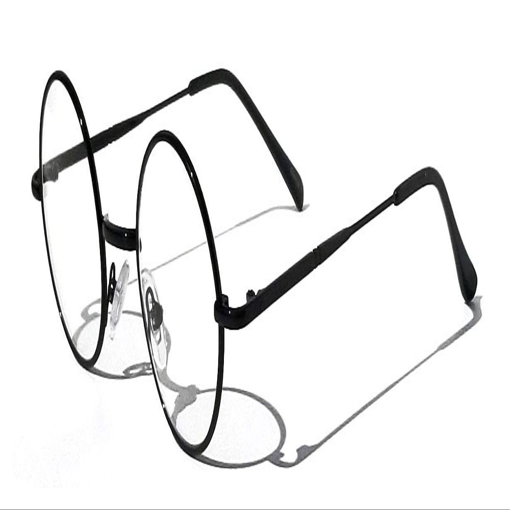 V.W.E. Kids Children Size Hippie Round Circle Lens Lennon Metal Clear Lens Glasses (Age 3-12) (Black)