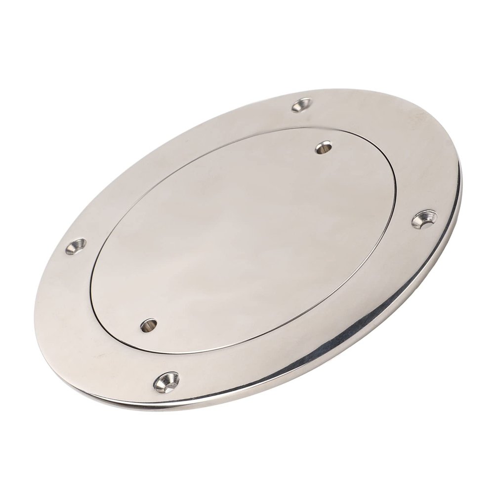 Diydeg Deck Plate, 7.32in OD 5.31in ID 316 Marine Grade Stainless Steel Round Access Panel Deck Plate Hatch Mirror Polishing with Pre Drilled Hole, Waterproof Inspection Hatch for Various Marine Boat