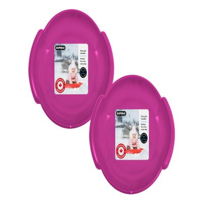 Superio Round Snow Saucer Sled- 24" Plastic Disc Sled for Kids and Adults- Heavy Duty Sled with Handles for Downhill Sledding, Winter Outdoor Sports (Fuchsia, 2 Pack)