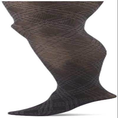 Berkshire Womens Triple Plaid With Non-control Top And Reinforced Toe Tights, Grey Black, 5X-6X US