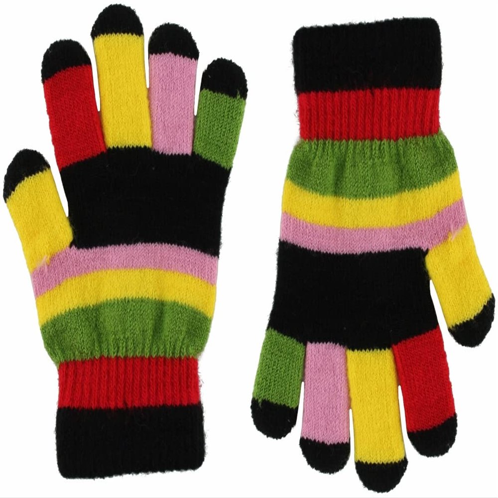 Magic Warm Kids Multi Striped Gloves in Black, size: One Size