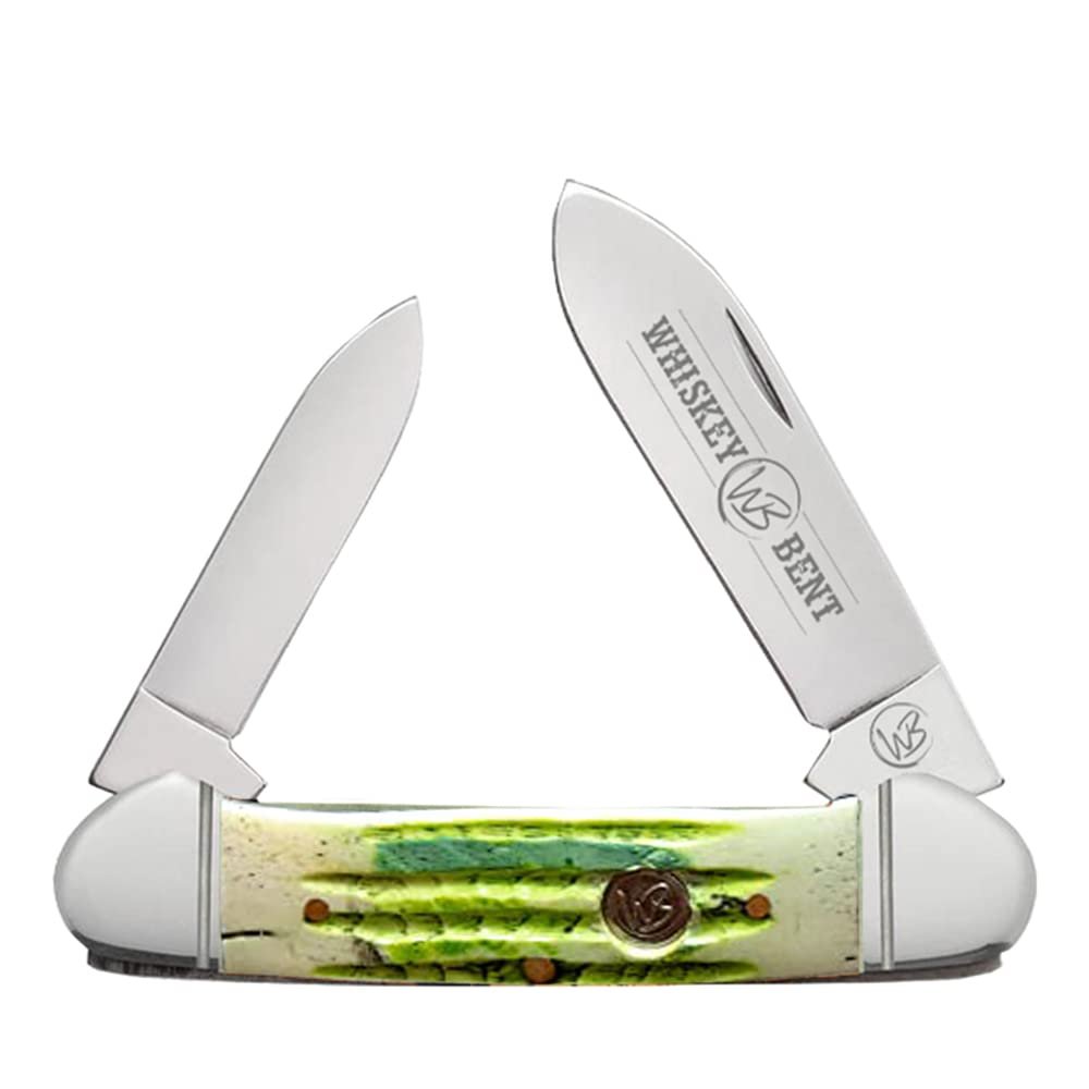WHISKEY BENT HAT CO. Traditional Canoe Folding Knife 3.63" Closed Length 440C Stainless Steel Blades (Ivy)