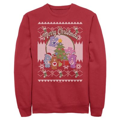 Fifth Sun Care Bears Xmas Sweater Mens Pullover Crew Fleece, Red, Medium