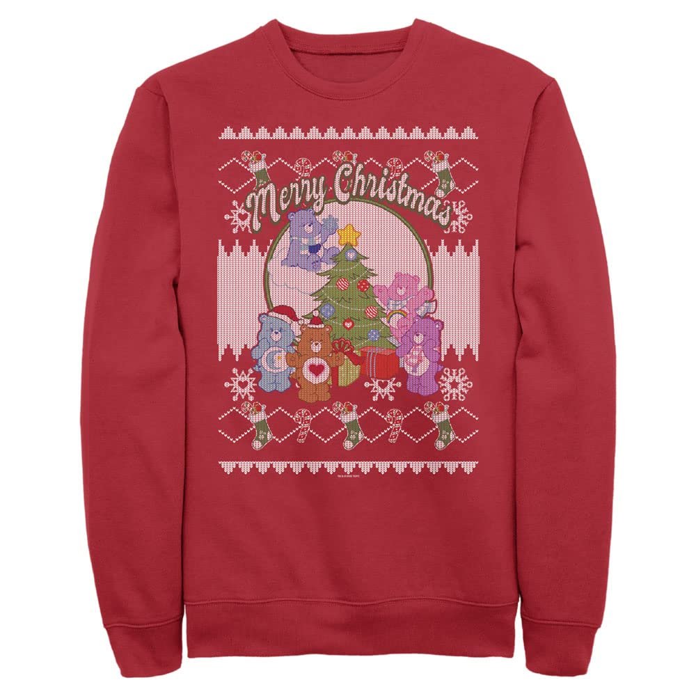 Fifth Sun Care Bears Xmas Sweater Mens Pullover Crew Fleece, Red, Medium