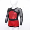 FEESHOW Girls Kids One-Piece Sequins Long Sleeve Gymnastics Leotards Short Jumpsuit for Dance Unitards Biketards Red B 14 Years view 4