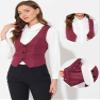 Allegra K Vintage Vest for Women's Button Up Jacquard Steampunk Suit Waistcoat with Pockets Large Burgundy view 2