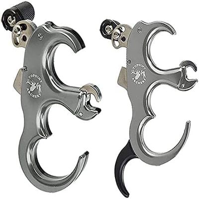 SHARROW Bow Release Aid 3/4 Fingers Automatic Archery Release Aluminium Alloy Thumb Trigger for Compound Bow Accessory (Gray)