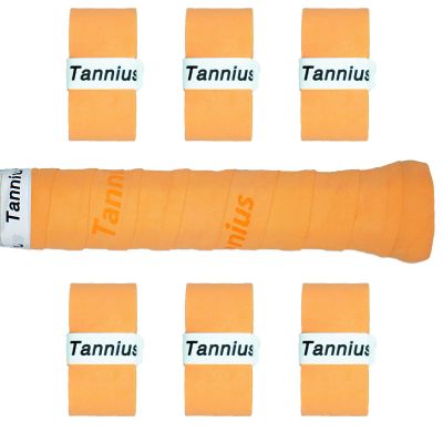 Tannius Tennis Racket Grip Tape, 6 Pack Tacky Tennis Grips, Absorbent and Enhanced Tennis Racquet Overgrip (6-Pack Orange)