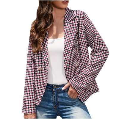 Women's Plaid Blazers Casual Long Sleeve Notch Lapel Button Slim Work Office Blazer Jacket Fall Cardigan Coat Tops