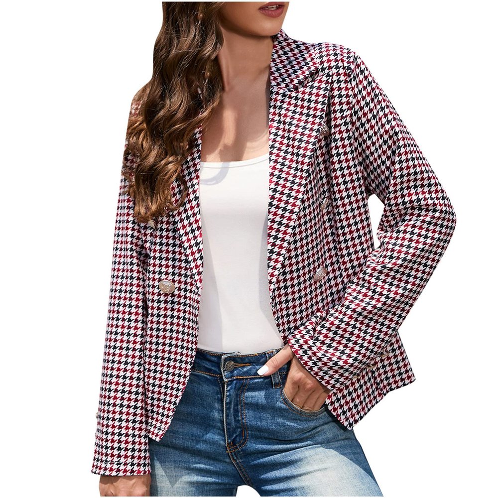 Women's Plaid Blazers Casual Long Sleeve Notch Lapel Button Slim Work Office Blazer Jacket Fall Cardigan Coat Tops