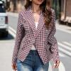 Women's Plaid Blazers Casual Long Sleeve Notch Lapel Button Slim Work Office Blazer Jacket Fall Cardigan Coat Tops view 4