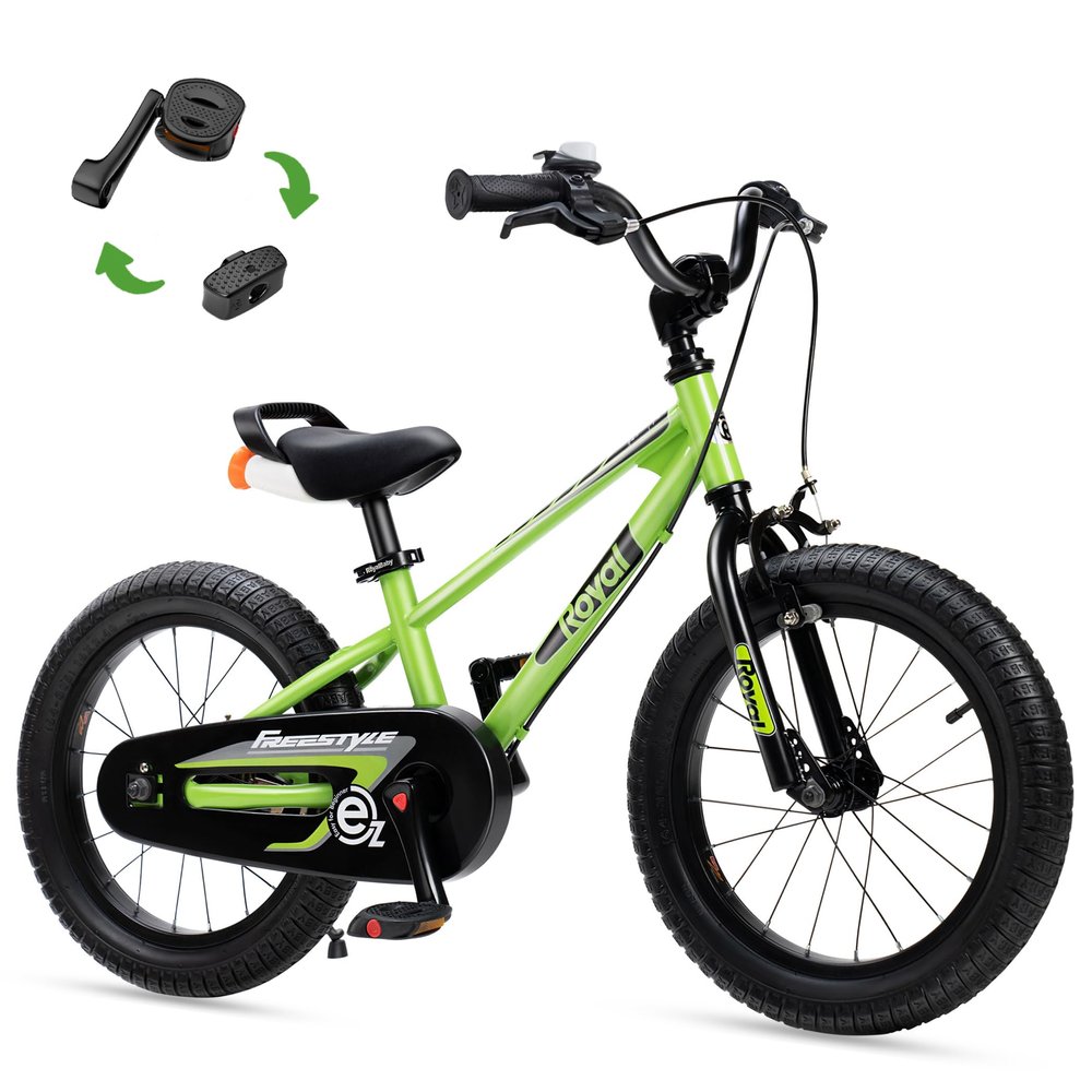 RoyalBaby EZ Kids Bike, 16 Inch Balance Pedal Convertable Bicycle, Easy Learn Balancing to Biking Boys Girls Ages 4-7 Years Beginners, 16" Wheel Green