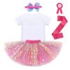 IDOPIP Rainbow Unicorn 1st 2nd 3rd Birthday Girl Outfit Baby Romper Tutu Skirt Headband Sash Badge 5PCS Princess Bowknot Tutu dress Clothes Set for Cake Smash Photo Shoot Hot Pink - Rainbow 3 Years view 2