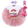 IDOPIP Rainbow Unicorn 1st 2nd 3rd Birthday Girl Outfit Baby Romper Tutu Skirt Headband Sash Badge 5PCS Princess Bowknot Tutu dress Clothes Set for Cake Smash Photo Shoot Hot Pink - Rainbow 3 Years view 3
