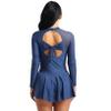 Oyolan Women Adult Figure Ice Roller Skating Dress Long Sleeve Gymnastics Leotards Ballet Skirted Leotards Navy Blue Large view 4