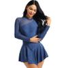 Oyolan Women Adult Figure Ice Roller Skating Dress Long Sleeve Gymnastics Leotards Ballet Skirted Leotards Navy Blue Small view 2
