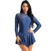 Oyolan Women Adult Figure Ice Roller Skating Dress Long Sleeve Gymnastics Leotards Ballet Skirted Leotards Navy Blue Small view 3