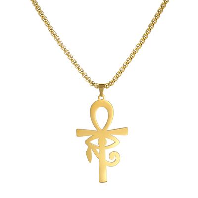 Egyptian Cross Eye of Horus Pendant Necklace Key of Life Pendant Ankh Figaro Chain Ugarte Gold Religious Jewelry Stainless Steel (gold)
