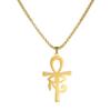 Egyptian Cross Eye of Horus Pendant Necklace Key of Life Pendant Ankh Figaro Chain Ugarte Gold Religious Jewelry Stainless Steel (gold) view 1