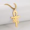 Egyptian Cross Eye of Horus Pendant Necklace Key of Life Pendant Ankh Figaro Chain Ugarte Gold Religious Jewelry Stainless Steel (gold) view 2