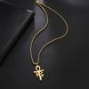 Egyptian Cross Eye of Horus Pendant Necklace Key of Life Pendant Ankh Figaro Chain Ugarte Gold Religious Jewelry Stainless Steel (gold) view 4