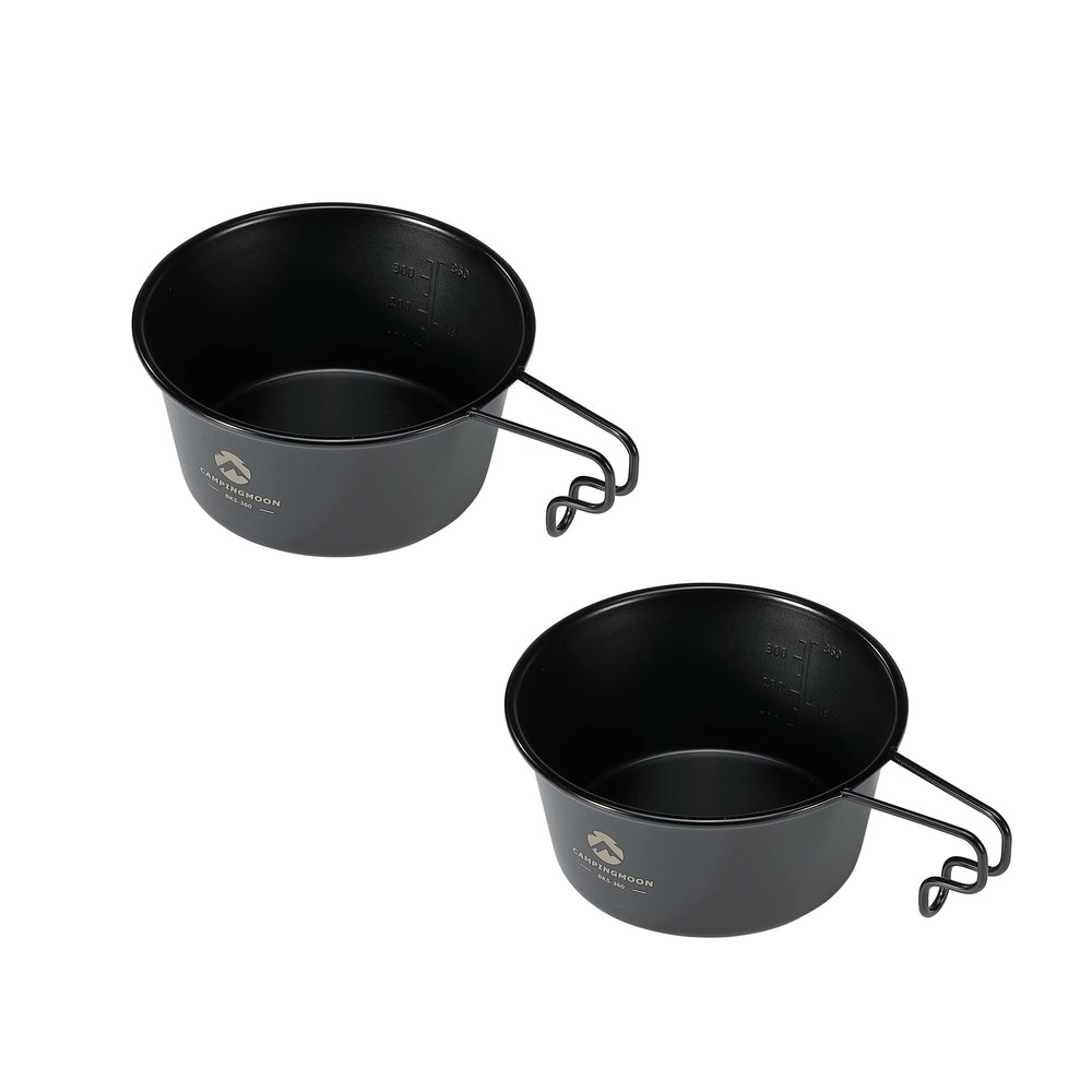 CAMPINGMOON 2pcs Set Stainless Steel Deep Type Camping Sierra Cup 15oz, 450ml Black BKS-360-2P