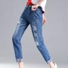 Maiyifu-GJ Women High Waist Ripped Skinny Jeans Boyfriend Slim Fit Washed Stretch Jean Juniors Distressed Pencil Denim Pants (Blue,28) view 4