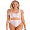 Agoky Women Shiny Glossy Racerback Vest Crop Top High Waist Shorts Bikini Bottoms Outfits Set White A X-Large view 3