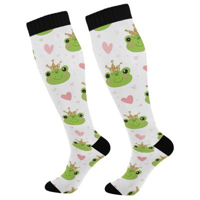 Wusikd Cute Frogs Crowns Compression Socks for Women and Men Circulation Long Socks for Athletic Running 1