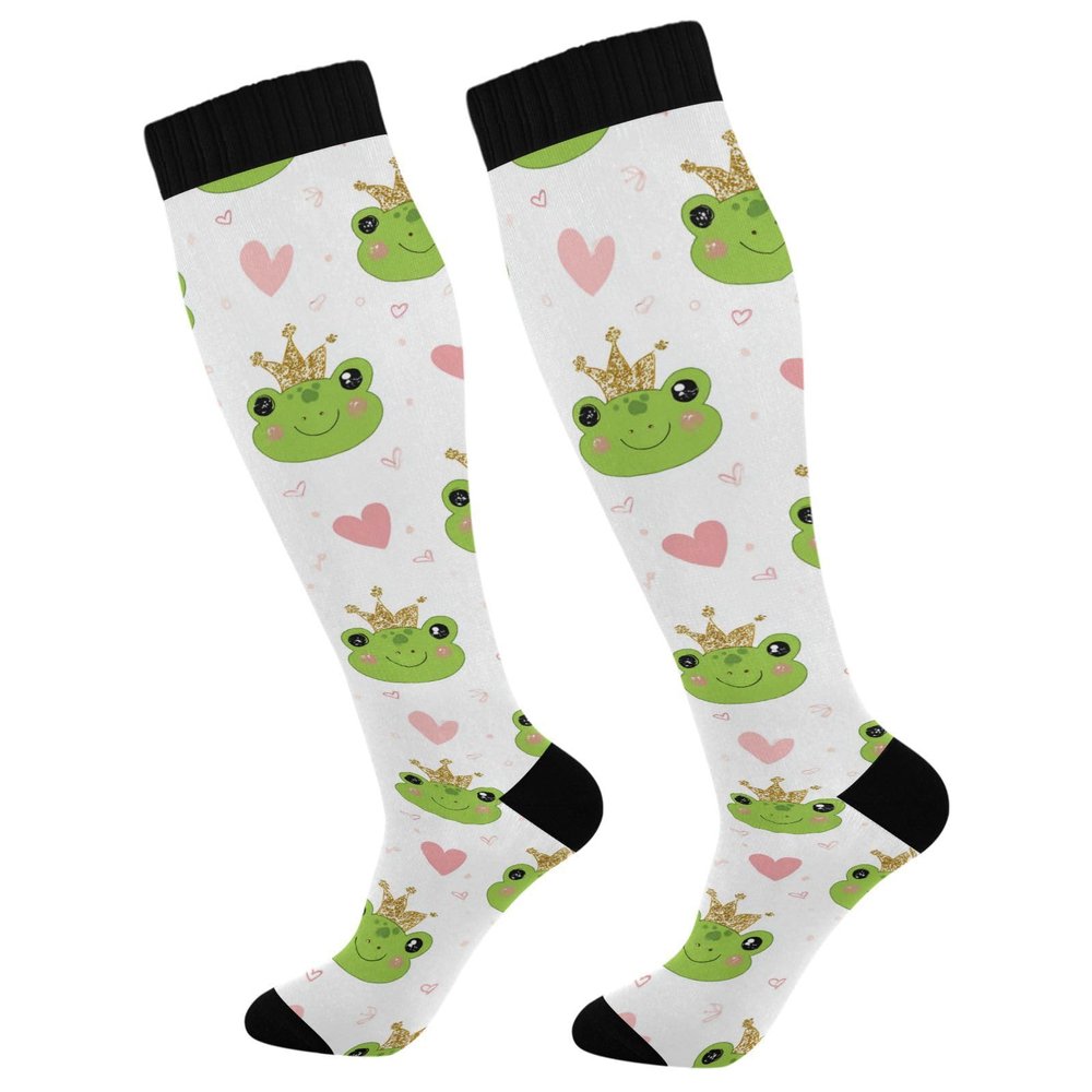 Wusikd Cute Frogs Crowns Compression Socks for Women and Men Circulation Long Socks for Athletic Running 1