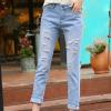 Maiyifu-GJ Ripped Jeans for Women Mid Waisted Skinny Straight Destroyed Denim Pants Slim Fit Distressed Stretch Jean Trouser (Light Blue,28) view 2
