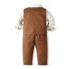 ALINTU Boys Dress Clothes, Long Sleeve Dress Shirt + Vest + Suspender Pants Set, Gentleman Outfits for Boys, Brown, 7-8 Years = Tag 150 view 3