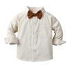 ALINTU Boys Dress Clothes, Long Sleeve Dress Shirt + Vest + Suspender Pants Set, Gentleman Outfits for Boys, Brown, 7-8 Years = Tag 150 view 4