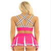 Moggemol Women Cheer Leader Costume Uniform Crop Top with Pleated Mini Skirt Cheerleading Dress Outfit Fuscia Large view 2