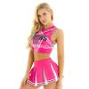 Moggemol Women Cheer Leader Costume Uniform Crop Top with Pleated Mini Skirt Cheerleading Dress Outfit Fuscia Large view 3