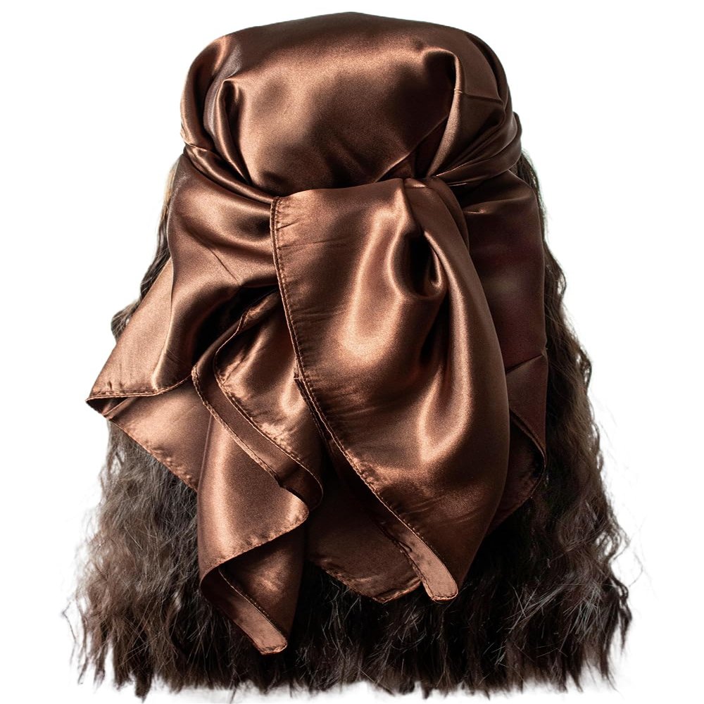 vabovin Women's Solid Stain Charmeuse Neckerchief 35" Square Neck Scarf Headscarf (Coffee)