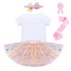 IDOPIP Rainbow Unicorn 1st 2nd 3rd Birthday Girl Outfit Baby Romper Tutu Skirt Headband Sash Badge 5PCS Princess Bowknot Tutu dress Clothes Set for Cake Smash Photo Shoot Pink - Rainbow 1 Year view 2